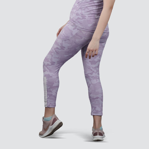 Women's Camo Workout Pants, High-Waisted Stretchable Yoga Leggings - Purple