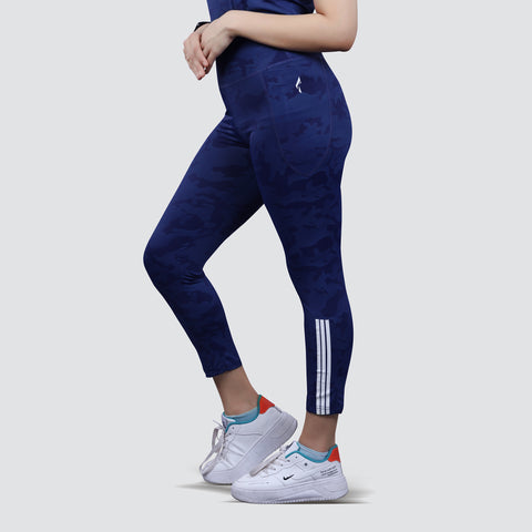 Women's Camo Workout Pants, High-Waisted Stretchable Yoga Leggings - Blue