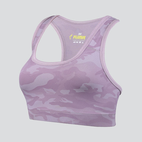 Women's Camo Sports Bra, Support for Yoga Gym - Purple