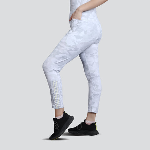 Women's Camo Workout Pants, High-Waisted Stretchable Yoga Leggings - White