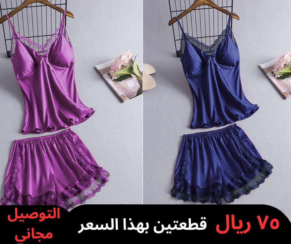 Women's 2 Pcs Short Nightsuit Exotic Lace Sleepwear - Pack of 2