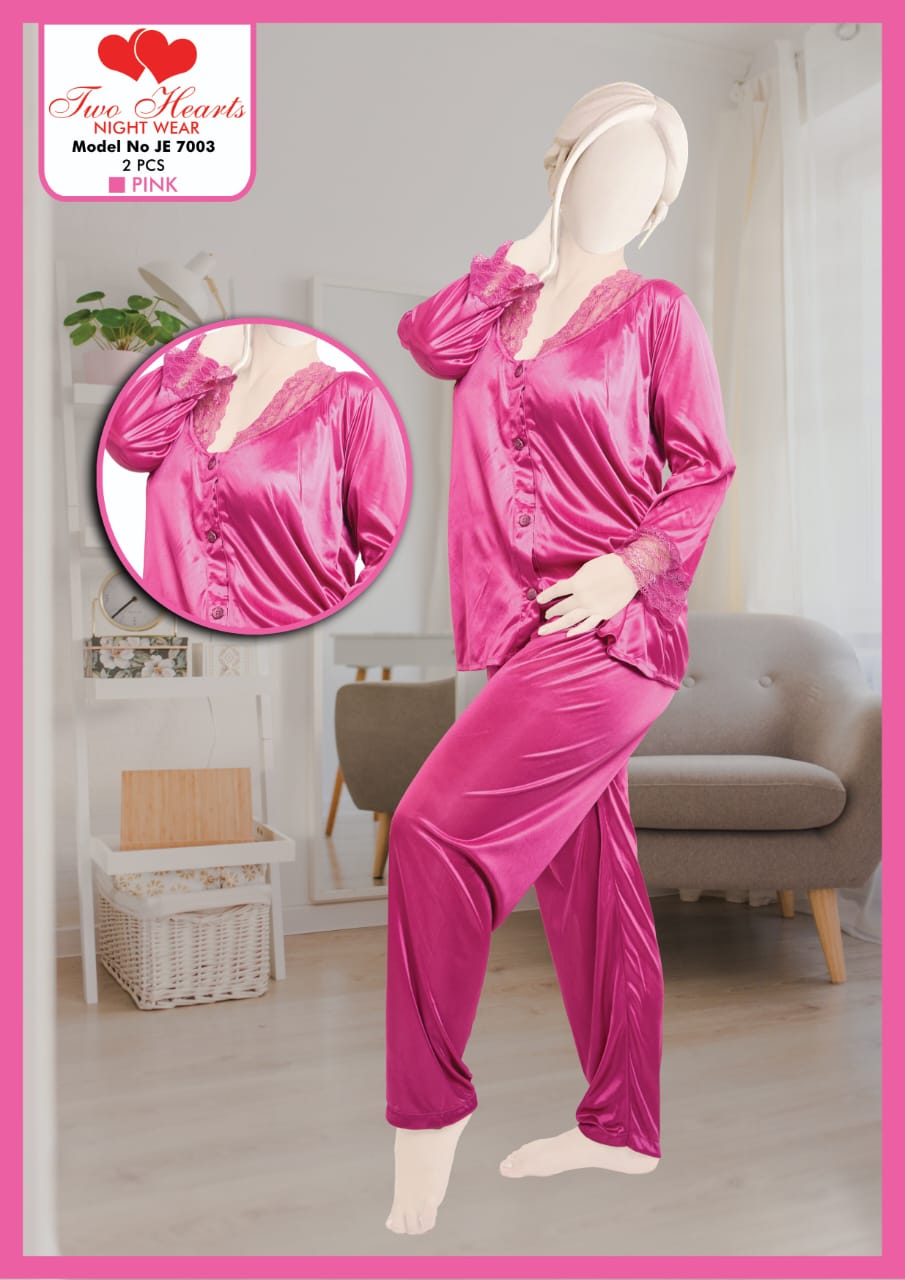 Women's 2 Pcs Full Body Silk Nightsuit