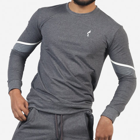French Terry Sweatshirt Sports Casual Fitness For Men's - Charcoal