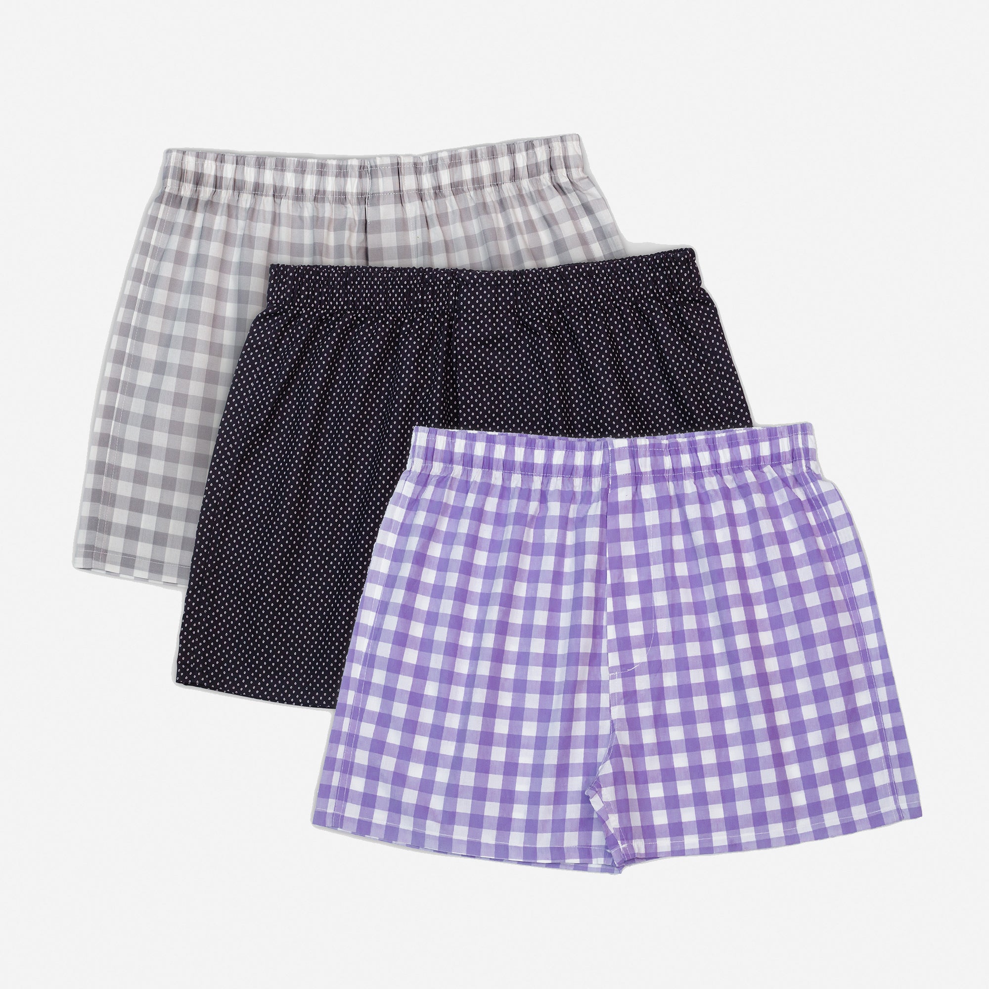 Men's 100% Cotton Boxer Shorts Waistband Check Print Boxers - Pack of 3