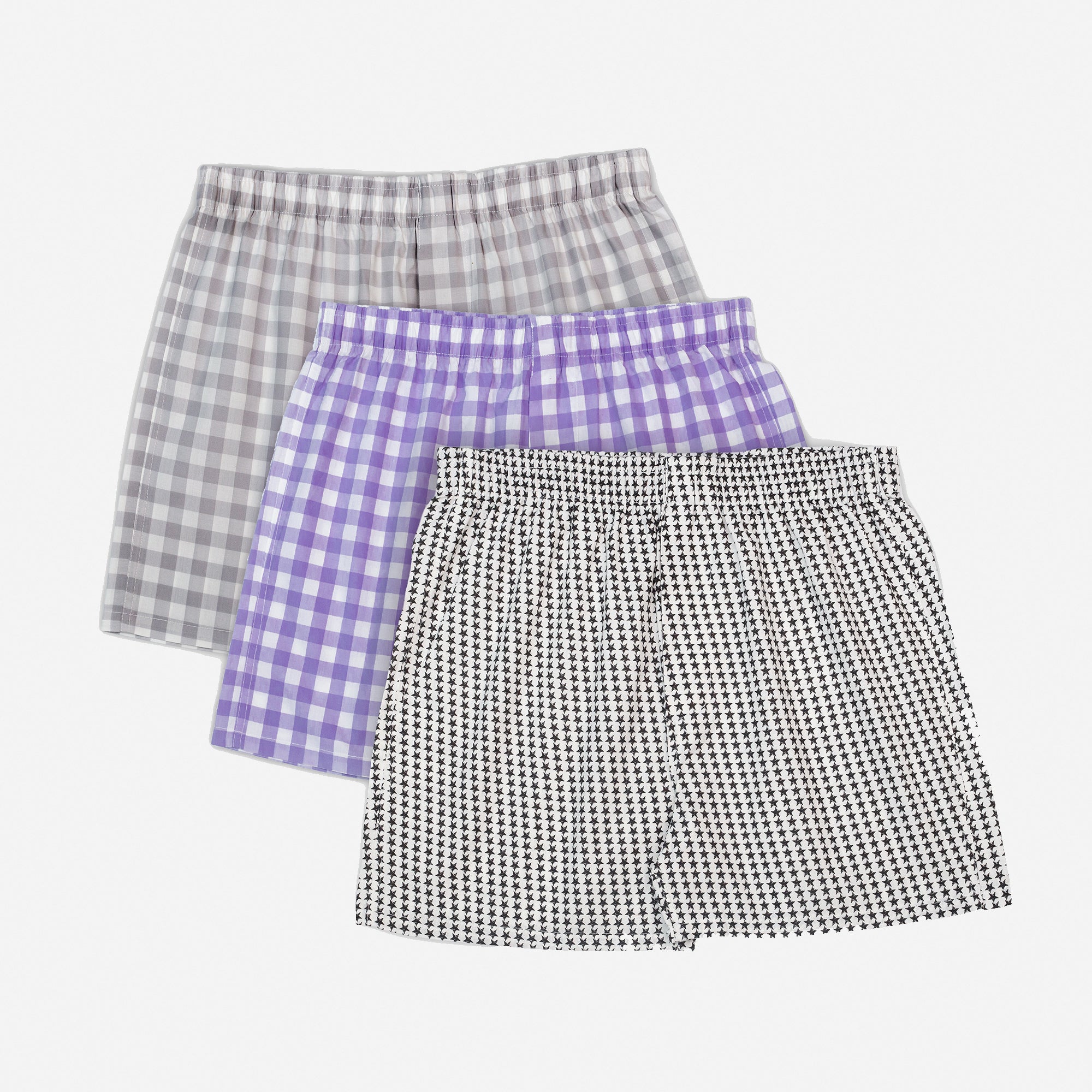Men's 100% Cotton Boxer Shorts Waistband Check Print Boxers - Pack of 3