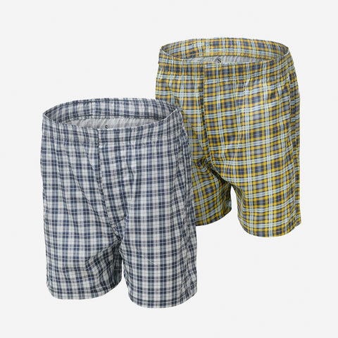 Men's 100% Cotton Boxer Shorts Waistband Check Print Boxers -Pack of 2 