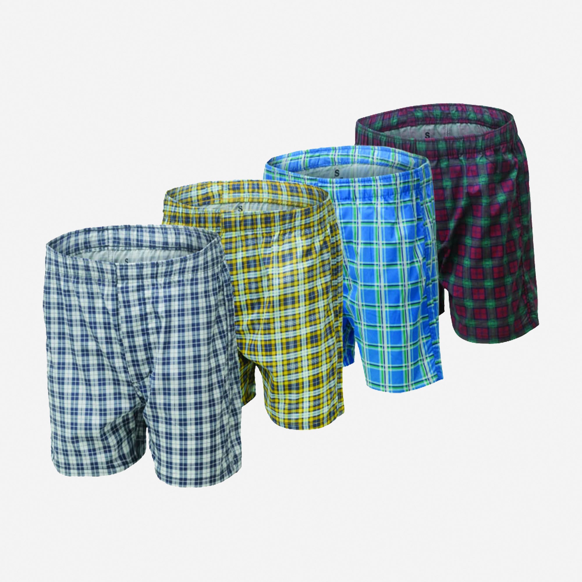 Men's 100% Cotton Boxer Shorts Waistband Check Print Boxers -Pack of 4