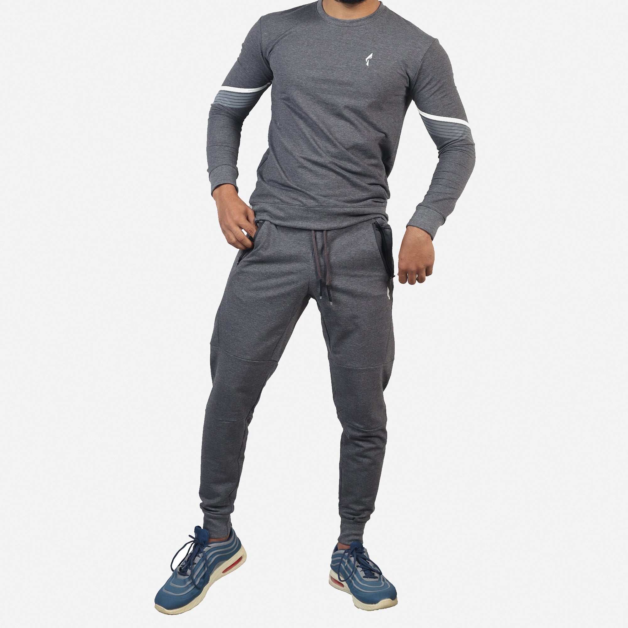 French Terry Tracksuit 2 Piece Sweatsuit Set Athletic Suit - Charcoal