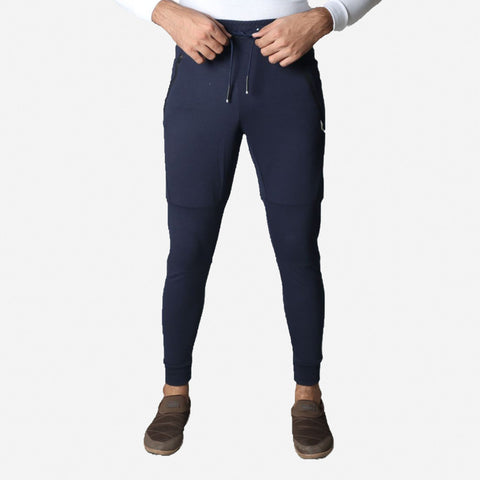 French Terry Trousers For Sports Casual Fitness Jogging - Navy Blue